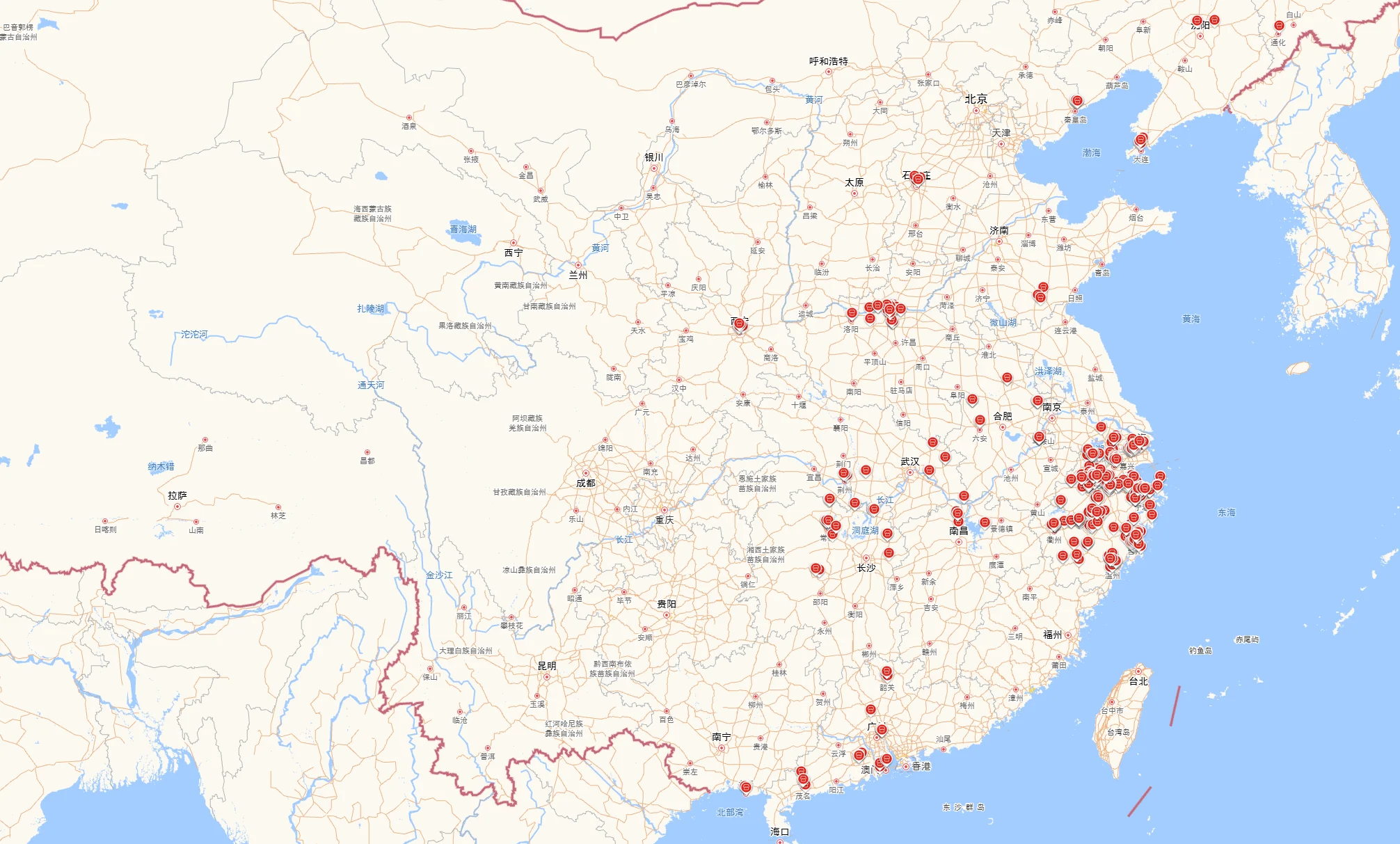 鲜果甄选全国门店规划路径示意